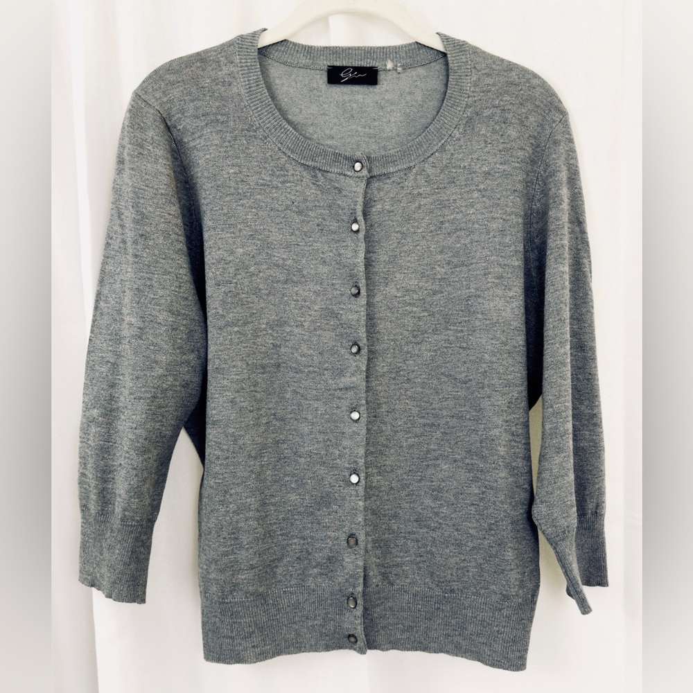 Cyrus Heather Gray 3/4 Sleeve Button Up Cardigan Sweater XL Excellent Condition